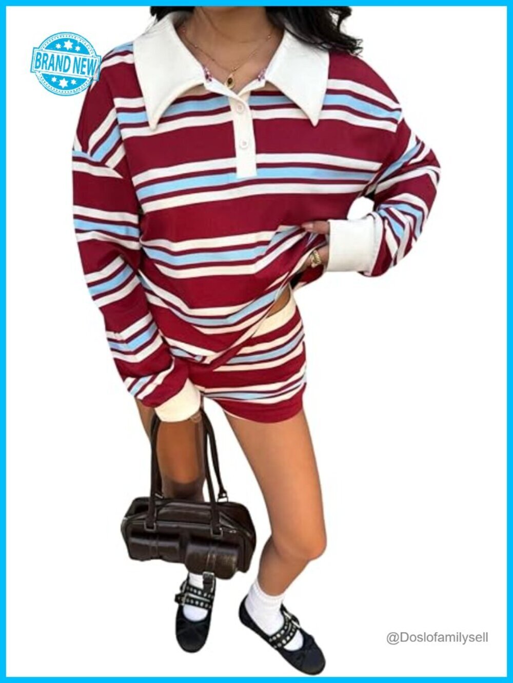 Striped Oversized Button Up Tshirt & Mini Shorts Matching Set